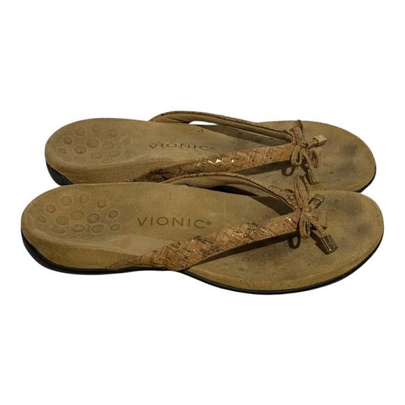 Vionic Bella Bow Flip Flop Sandals Women's Size 6.5 Cork Beige Orthotic Comfort - Picture 2 of 9